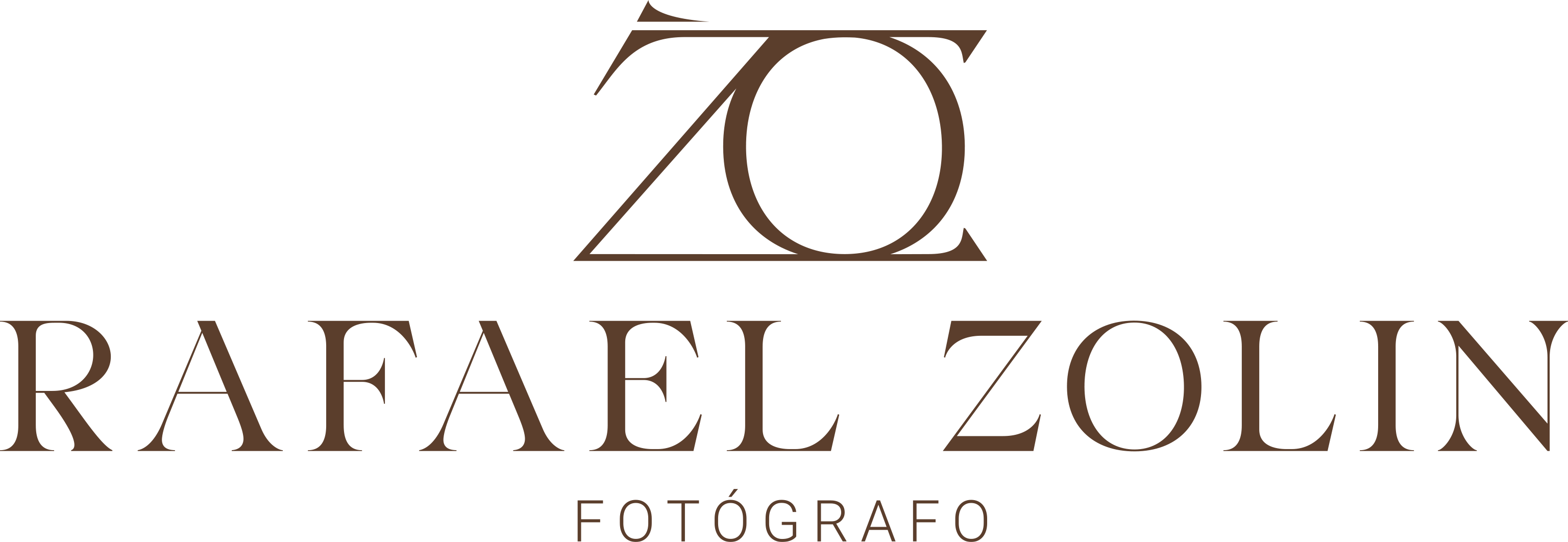 Logotipo profissional Rafael Zolin fotógrafo, em marrom, utilizado na identidade visual do site